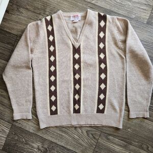 Vintage 70s Japanese Wappan Lambswool Mens Abstract Sweater Size Large